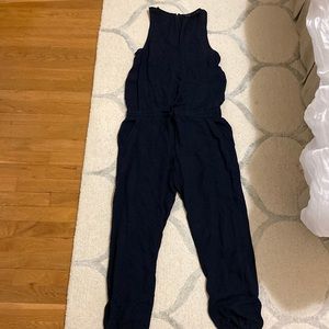 Navy blue silk Theory jumpsuit, drawstring waist